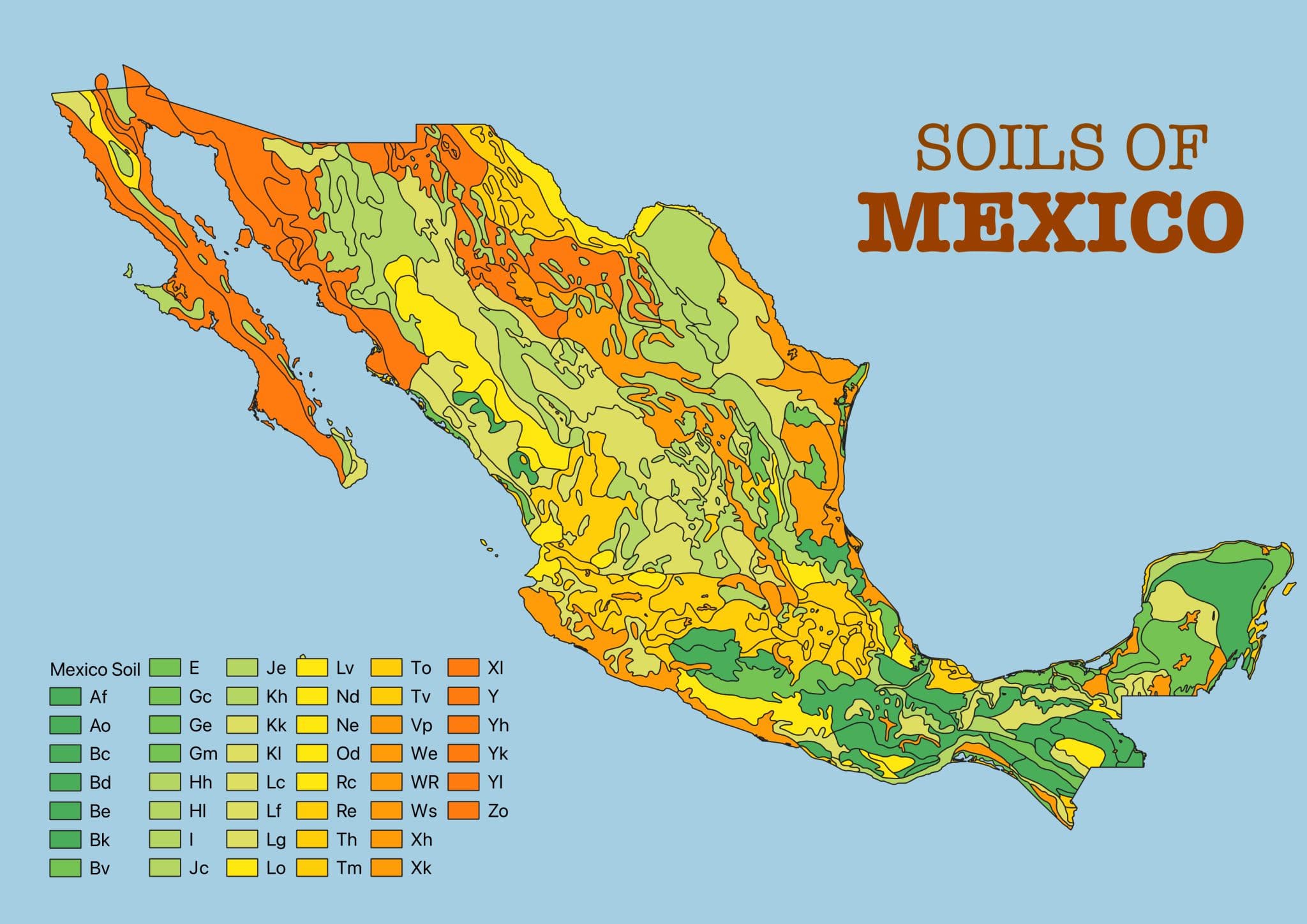 Soil type profiles across Mexico.
